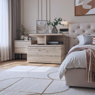 Sunvega Macadamia 2-Tier Shelf Floating Nightstand with Wall-Mount for Bedroom Storage
