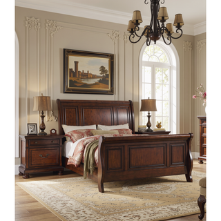 Sunvega Cherry Finish Nightstand with Drawers for Bedroom Storage Space