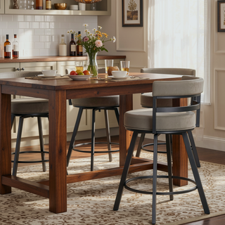 Sunvega Dark Gray Swivel Counter Stool with Half-Back Support and Faux-Leather