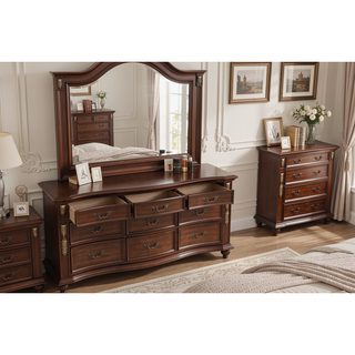 Sunvega Cherry Nightstand with Three Easy Glide Drawers and Velvet Lining