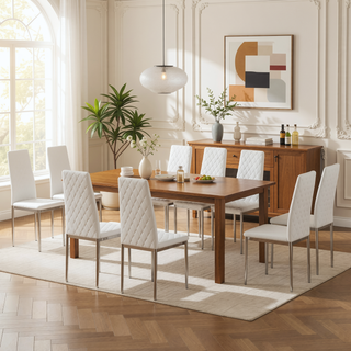 Sunvega Modern Minimalist Dining Chairs Set of 4 with PU Seat and Silver Metal Legs