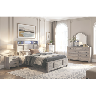 Sunvega Modern Gray Finish Two-Drawer Nightstand with Antique Brass Pulls