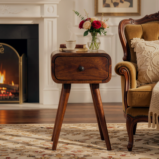 Sunvega Mini Chestnut Nightstand with Nordic Legs and Single Drawer