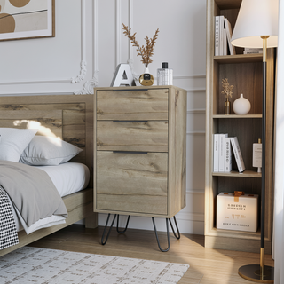 Sunvega Light Oak Finish Hairpin Leg Dresser with Superior Top and Three Drawers