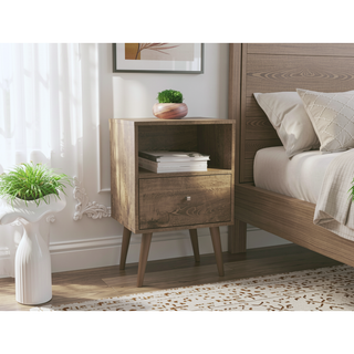 Sunvega Modern Nightstand with Drawer and Cubby for Bedroom or Living Room