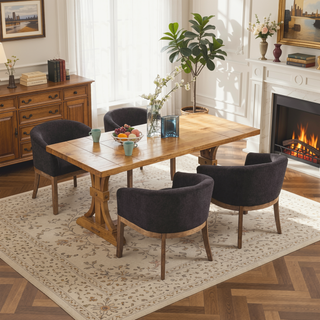 Sunvega Mid Century Modern Upholstered Barrel Dining Chair with Arms and Natural Hardwood Frame