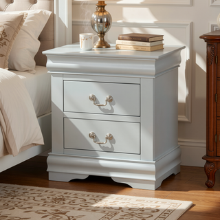 Sunvega Platinum Finish Nightstand with Nickel Handle and Smooth Glide Drawer