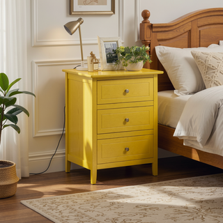 Sunvega Transitional Oak Nightstand With Three Drawers For Bedroom