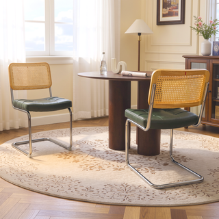 Sunvega Modern Mid Century Velvet Rattan Dining Chairs with Chrome Legs Set of 2