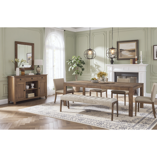 Sunvega Elm Veneer Modern Dining Table with Leaf for 6 Seats and Rounded Sides