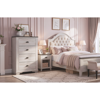 Sunvega Contemporary Gray Wooden Nightstand with Two Drawers and Metal Hardware