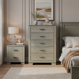 Sunvega Modern Design Queen Size Bed with LED Light Headboard and Weathered Gray Finish