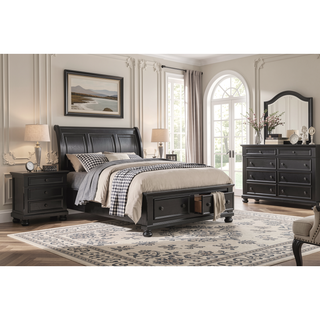 Sunvega Black Finish Wood Nightstand with 2 Dovetail Drawers and Jewelry Tray