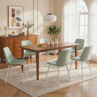 Sunvega Modern Linen Padded Dining Chairs with Sturdy White Metal Legs