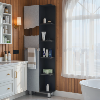 Sunvega 62 Inch High Bathroom Cabinet with Mirror and Five Shelves