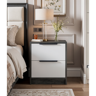 Sunvega Light Gray Nightstand with Two Drawers and Metal Handles for Bedroom
