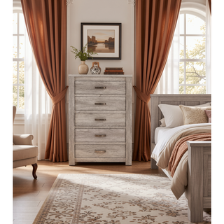 Sunvega Rustic Light Grey Modern Style 1pc Chest Of Drawers 5-Drawers Storage Cabinet