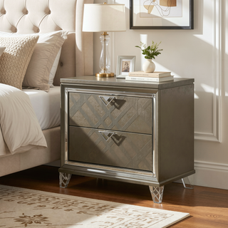 Sunvega Skylar Dark Champagne Finish Nightstand with Two Spacious Embossed Drawers