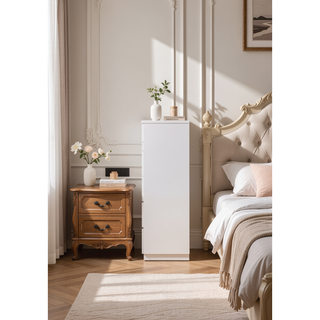 Sunvega White High Gloss Chest with 5 Spacious Drawers and Glittery Accents
