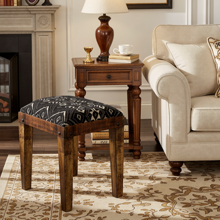 Sunvega Black and White Geometric Pattern Upholstered Bench with Wooden Frame
