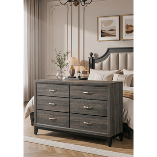 Sunvega Valdemar Brown Fabric and Weathered Gray Finish Queen Size Bed