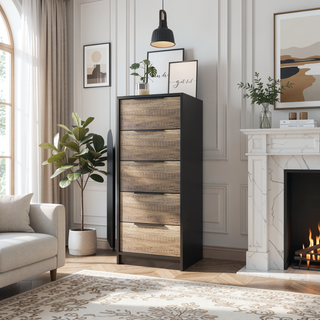 Sunvega Wengue and Light Oak 5-Drawer Rectangle Dresser with Storage