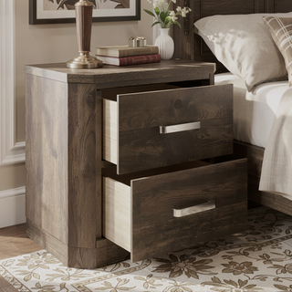 Sunvega Rustic Brown Finish Nightstand with 2 Storage Drawers and Clipped Corners