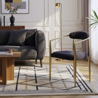 Sunvega Modern Upholstered Dining Chairs with Boucle Backrest and Black Metal Legs Set of 2