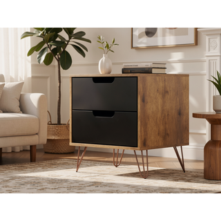 Sunvega Mid-Century Modern Nightstand with Spacious Drawers and Metal Legs