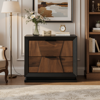 Sunvega Walnut Wood Nightstand with 2 Spacious Felt-Lined Storage Drawers