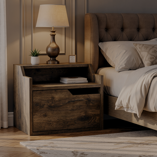 Sunvega Floating Nightstand with Single Drawer and Sleek Two-Tiered Shelf Surfaces for Bedroom