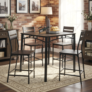 Sunvega Industrial Style Antique Brown 5pc Counter Height Dining Set Table And 4 Chairs