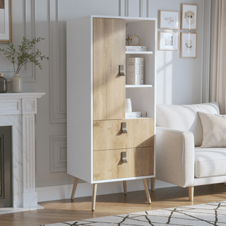Sunvega Tall Dresser with Door, 2 Drawers, and Open Shelves for Storage