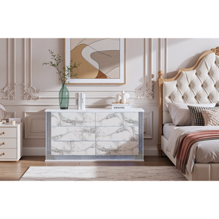 Sunvega Modern Sleek Nightstand with LED Light and Rich Chrome Accents