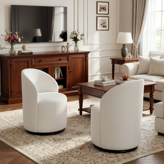 Sunvega Mid Century Modern Round Velvet Upholstered Swivel Dining Barrel Chair