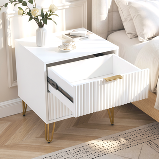 Sunvega Modern Glam Nightstand with Gold Metal Handles and Splayed Legs for Bedroom