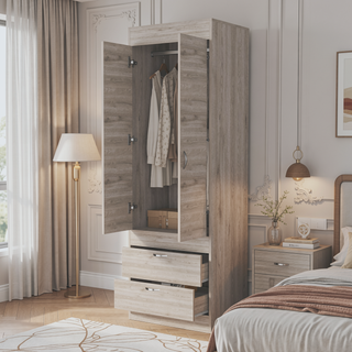 Sunvega Alabama Armoire with Two Drawers and a Large Double Door Cabinet