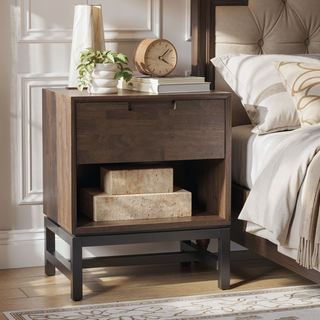 Sunvega Mid Century Nightstand with Storage Drawer and Walnut Brown Finish