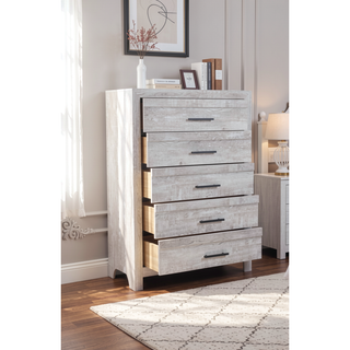 Sunvega Modern 5-Drawer Chest in Natural Rustic Made from Solid and Manufactured Wood