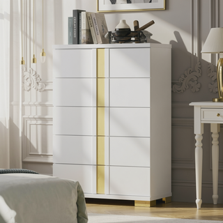 Sunvega Contemporary White Gold Chest with Bracketed Metal Legs and Dust Proof Cases
