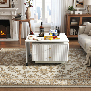 Sunvega Modern Swivel Square Coffee Table with Rotatable Top and Two Drawers