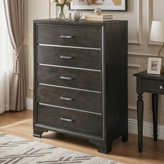 Sunvega Gray Finish Chest with Five Drawers and Sleek Modern Handles