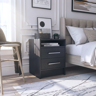 Sunvega 19.9 Inch High Nightstand with Two Drawers and Open Shelf