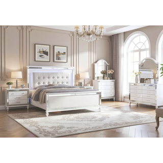Sunvega Sterling Mirror Framed 5-Drawer Chest in White with Metallic Finish