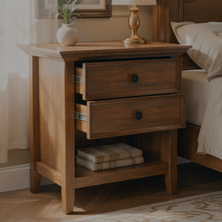 Sunvega Rustic Natural Aged Brown Solid Wood Bedside Table with Two Spacious Drawers