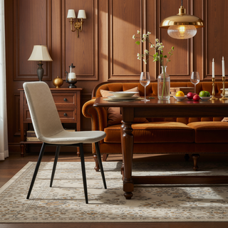 Sunvega Modern Upholstered Dining Chairs Set of 4 with Linen Cushion and Black Metal Legs