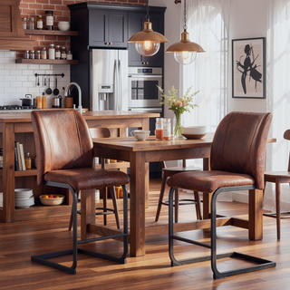 Sunvega Modern Brown Suede Cushion Chairs with Black Metal Legs for Dining Room