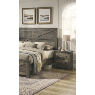 Sunvega Rustic Gray Melamine Paper Wooden Nightstand with Antique Brass Drop Handles