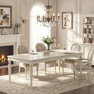 Sunvega Whitewashed Wood Dining Table with 18 Inch Leaf for Flexible Seating