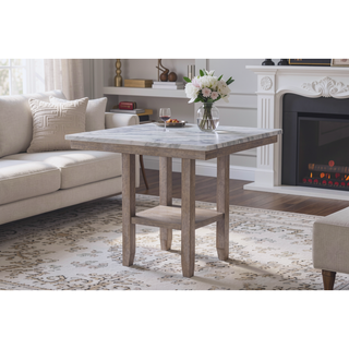 Sunvega Natural Square Transitional Style Marble Finish Bar Table